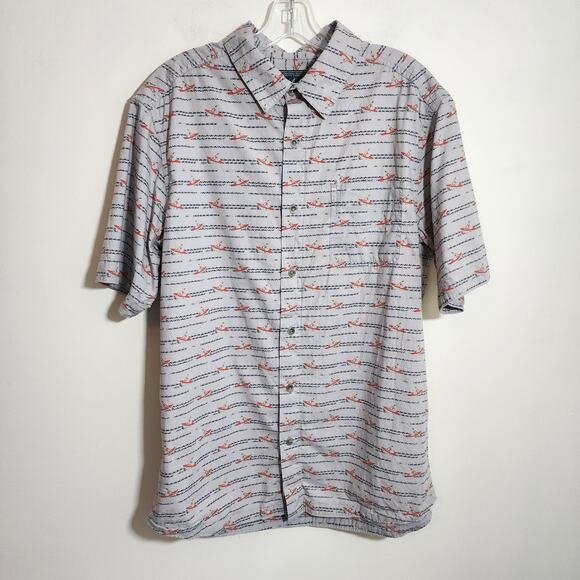 Woolrich kayak print organic cotton short sleeve button up shirt mens size large - Picture 9 of 9